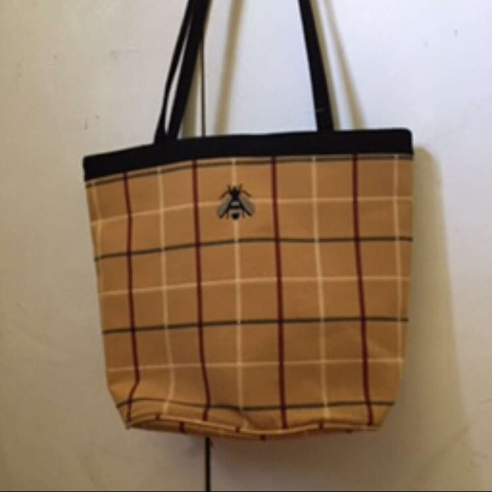 Vintage Yellow Embroidered Bee Plaid Purse